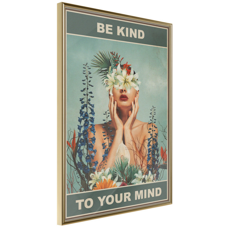 Wall Poster Be Kind to Your Mind - English texts and a woman among flowers 138887 additionalImage 6