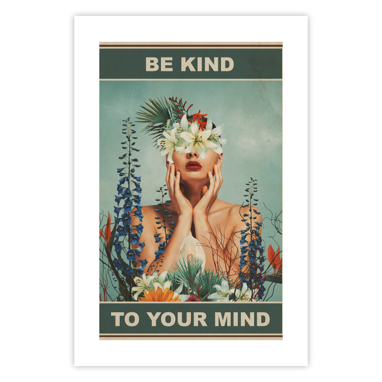 Wall Poster Be Kind to Your Mind - English texts and a woman among flowers 138887 additionalImage 23