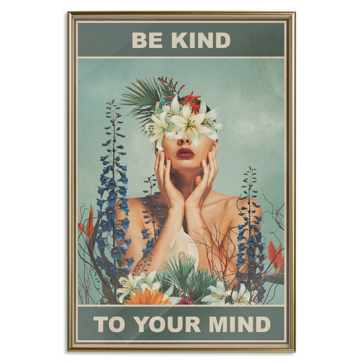 Wall Poster Be Kind to Your Mind - English texts and a woman among flowers 138887 additionalImage 24