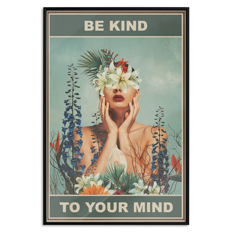 Wall Poster Be Kind to Your Mind - English texts and a woman among flowers 138887 additionalImage 16