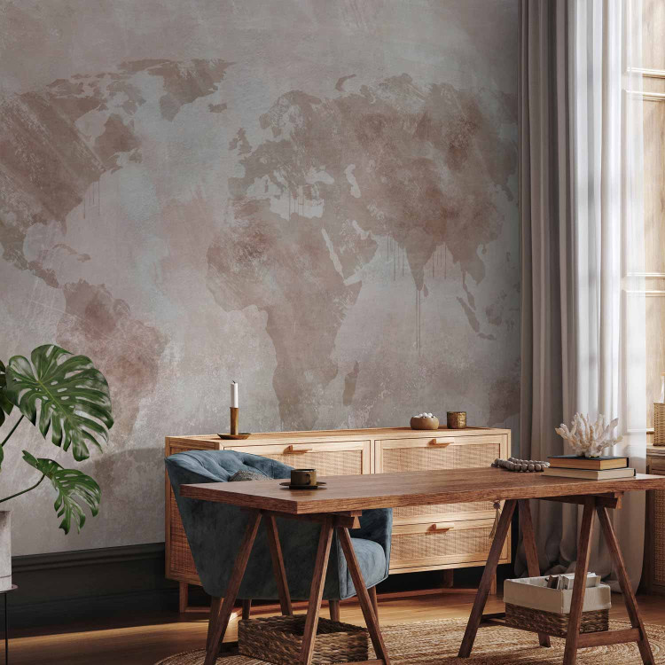 Wall Mural Pink world - a delicately painted map on a wall with rubbings 144587 additionalImage 4