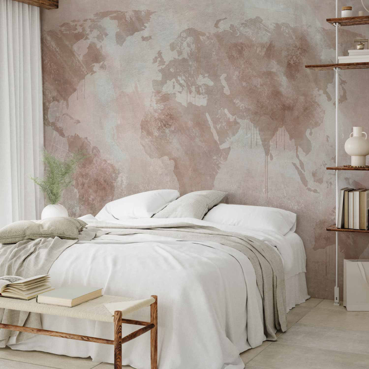 Wall Mural Pink world - a delicately painted map on a wall with rubbings 144587 additionalImage 2