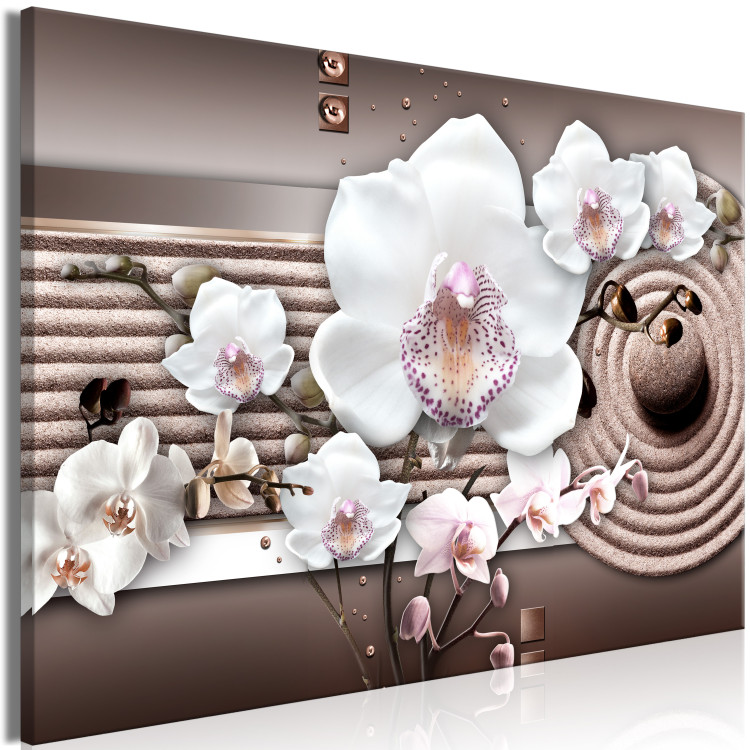 Canvas Art Print White Orchids (1-piece) - abstraction in flowers in a Zen garden 145087 additionalImage 2