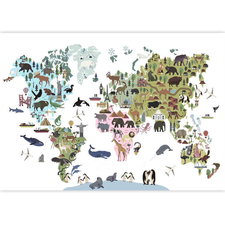 Wall Mural Happy World - Colorful Map for Children, Continents and Animals 149287 additionalImage 3