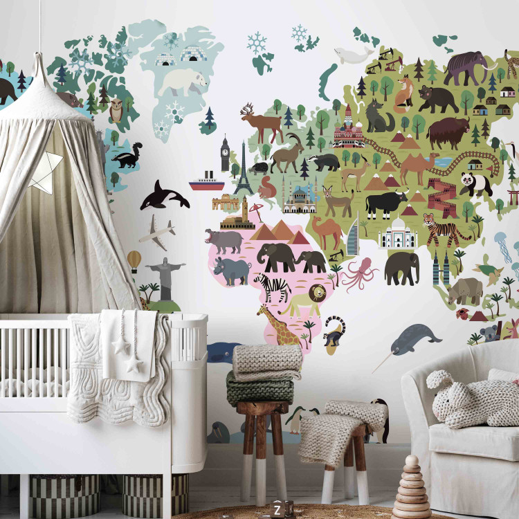 Wall Mural Happy World - Colorful Map for Children, Continents and Animals 149287 additionalImage 6