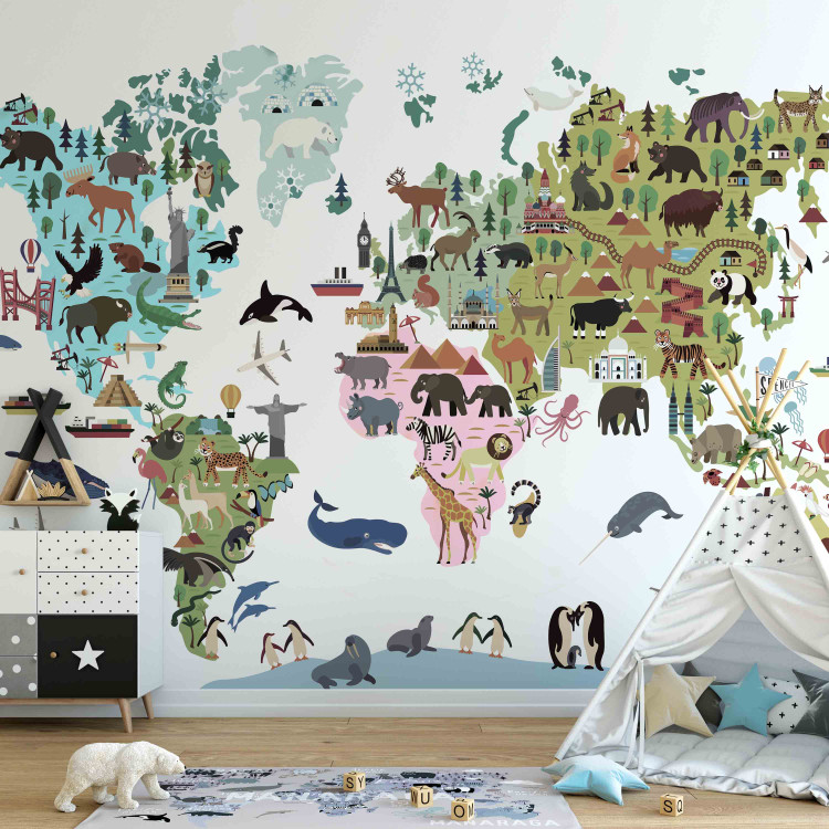 Wall Mural Happy World - Colorful Map for Children, Continents and Animals 149287 additionalImage 4