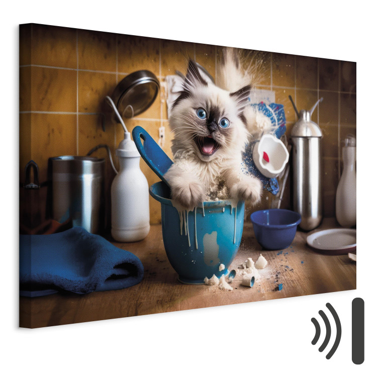 Canvas Art Print AI Ragdoll Cat - Fluffy Animal While Playing in the Kitchen - Horizontal 150187 additionalImage 8
