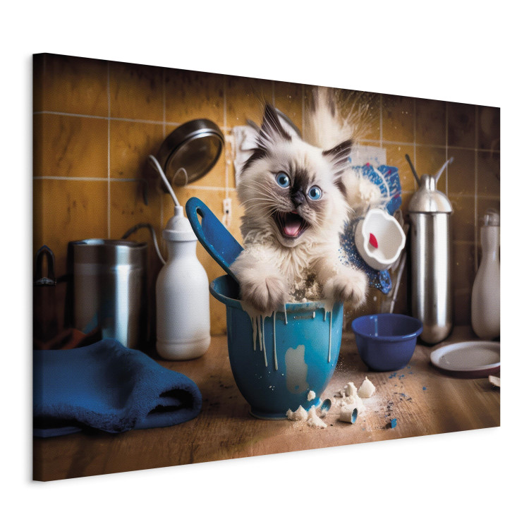Canvas Art Print AI Ragdoll Cat - Fluffy Animal While Playing in the Kitchen - Horizontal 150187 additionalImage 2