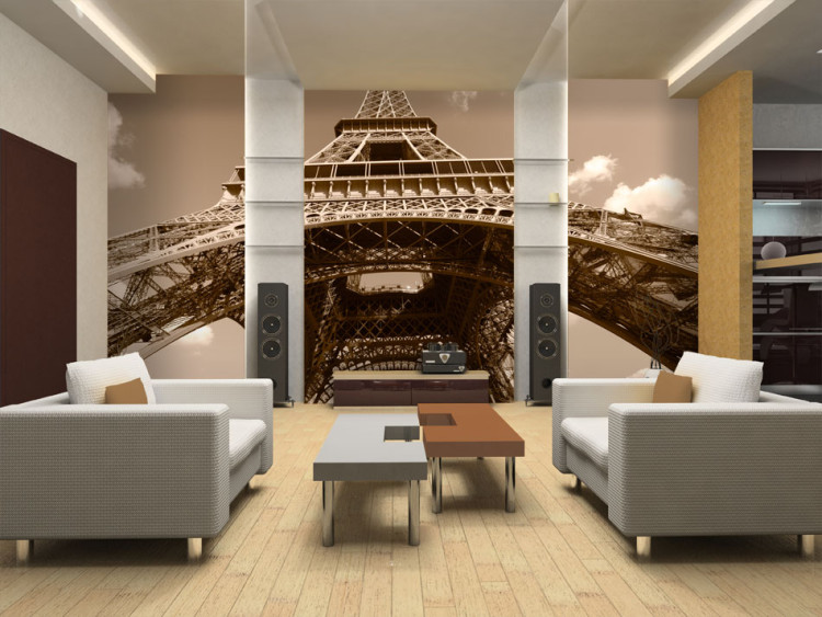 Wall Mural Urban Architecture of Paris - French Eiffel Tower from the Bottom in Sepia 59887