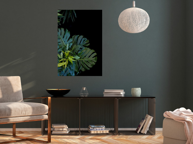 Poster Monstera - Botanical composition of tropical leaves on a black background 114197 additionalImage 2