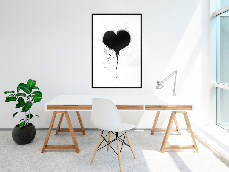 Wall Poster Broken heart - simple black and white composition with a love symbol 115097 additionalImage 3