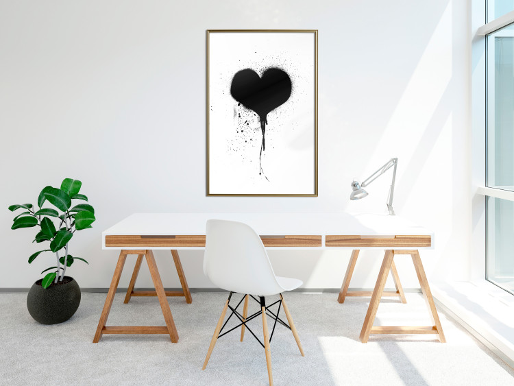 Wall Poster Broken heart - simple black and white composition with a love symbol 115097 additionalImage 5