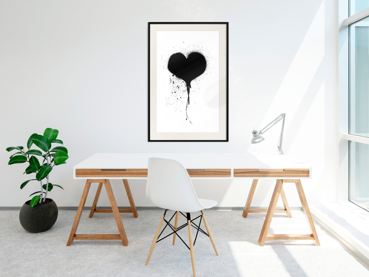 Wall Poster Broken heart - simple black and white composition with a love symbol 115097 additionalImage 22