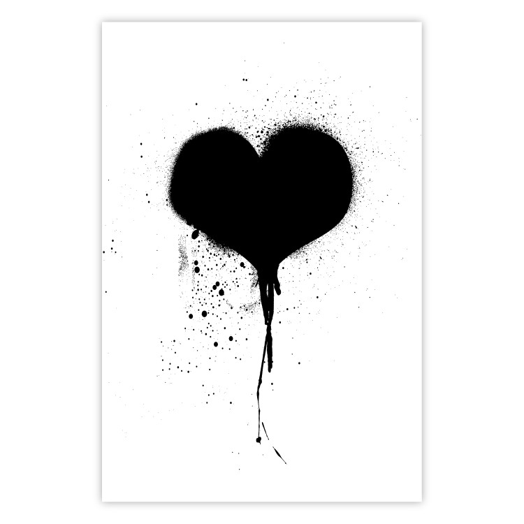 Wall Poster Broken heart - simple black and white composition with a love symbol 115097