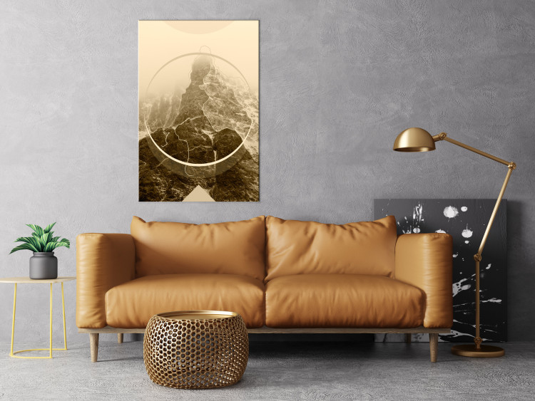 Canvas Art Print Sepia Mountains - a geometric landscape of rocky mountain peaks 117197 additionalImage 3