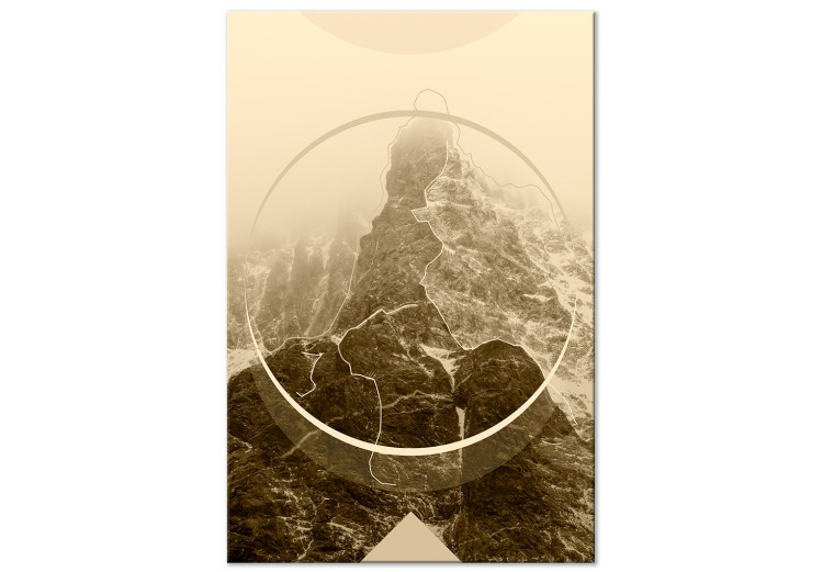 Canvas Art Print Sepia Mountains - a geometric landscape of rocky mountain peaks 117197