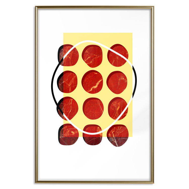 Wall Poster Twelve Steaks - unique abstraction in red circles on a yellow background 117397 additionalImage 14