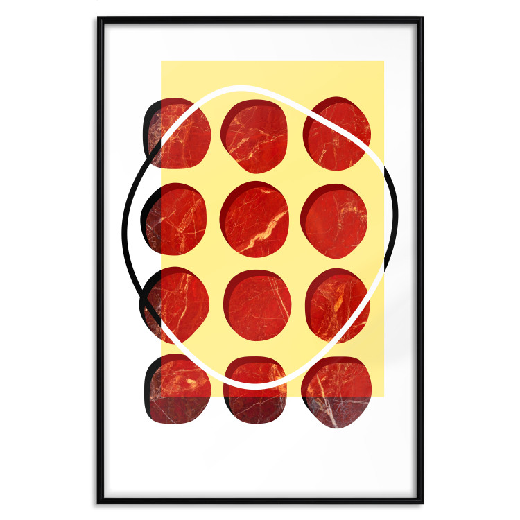 Wall Poster Twelve Steaks - unique abstraction in red circles on a yellow background 117397 additionalImage 18