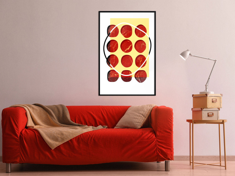 Wall Poster Twelve Steaks - unique abstraction in red circles on a yellow background 117397 additionalImage 3