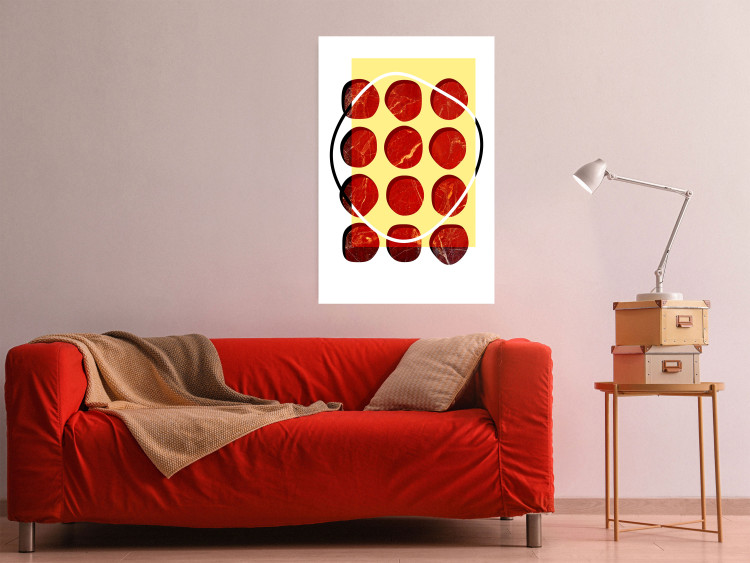 Wall Poster Twelve Steaks - unique abstraction in red circles on a yellow background 117397 additionalImage 16