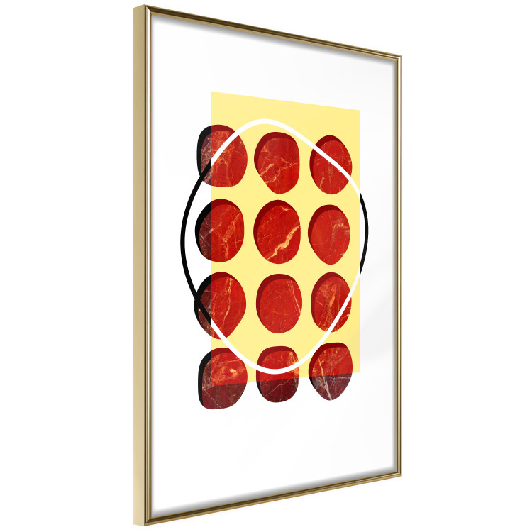Wall Poster Twelve Steaks - unique abstraction in red circles on a yellow background 117397 additionalImage 6