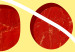 Wall Poster Twelve Steaks - unique abstraction in red circles on a yellow background 117397 additionalThumb 9