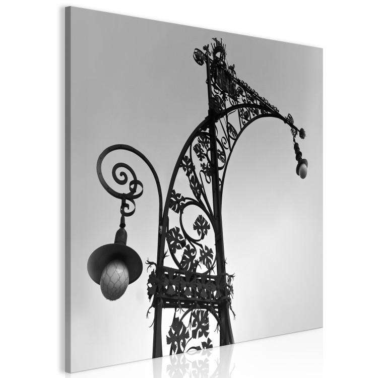 Canvas Print Street light in Barcelona - black and white photo with architecture 123597 additionalImage 2