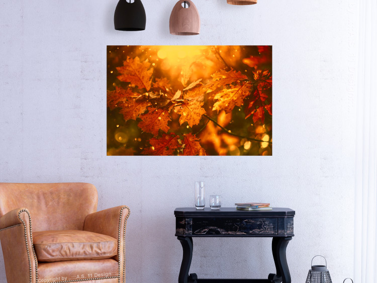 Poster Dancing Leaves - orange plants in golden autumn motif 123797 additionalImage 23
