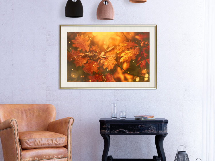 Poster Dancing Leaves - orange plants in golden autumn motif 123797 additionalImage 21