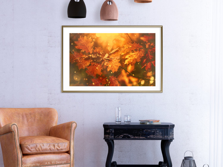 Poster Dancing Leaves - orange plants in golden autumn motif 123797 additionalImage 15