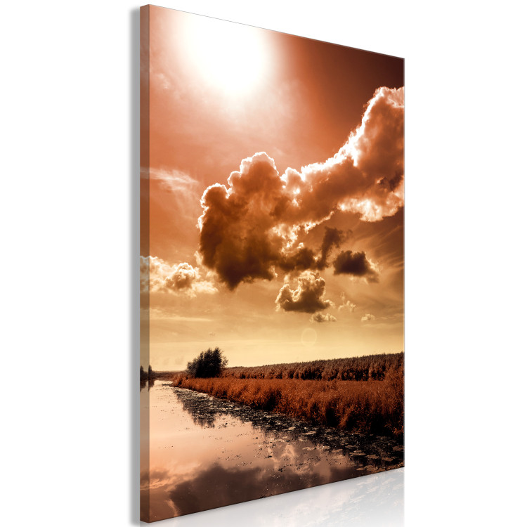 Canvas Art Print River in sepia - riverside landscape with sun and clouds background 124497 additionalImage 2