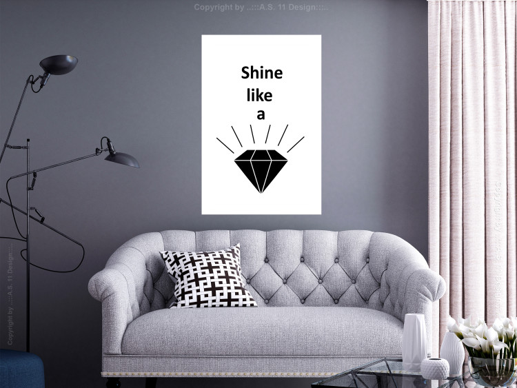 Wall Poster Shine like a Diamond - black and white diamond with English text 125097 additionalImage 2