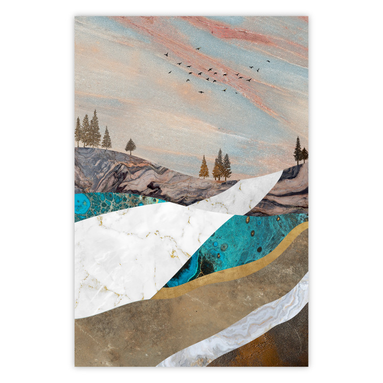 Poster Mountains and Valleys - abstract landscape of a white path against the sky 125897