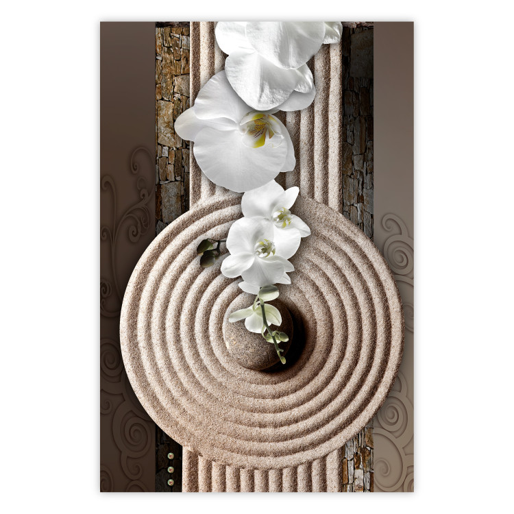 Wall Poster My Respite - oriental stone and white flowers in a zen motif 127397