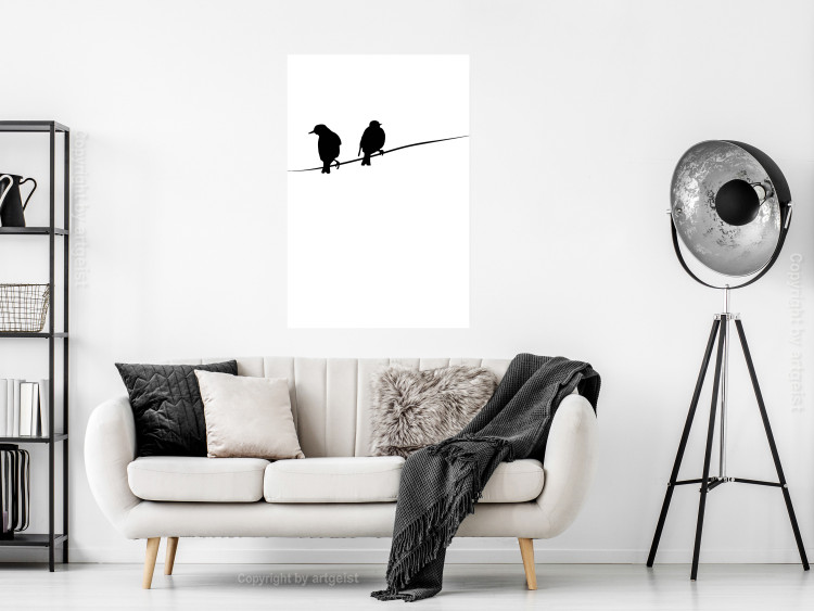 Wall Poster Bird Chatter - birds sitting on wires on plain white background 129597 additionalImage 2