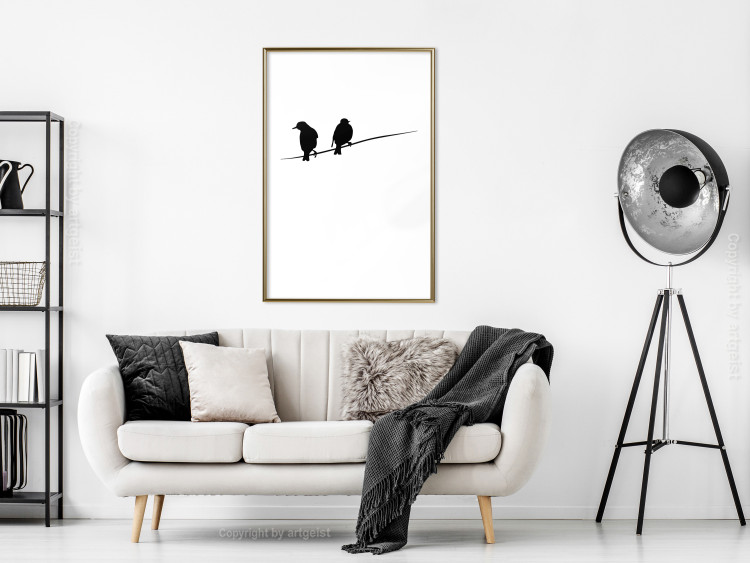 Wall Poster Bird Chatter - birds sitting on wires on plain white background 129597 additionalImage 13