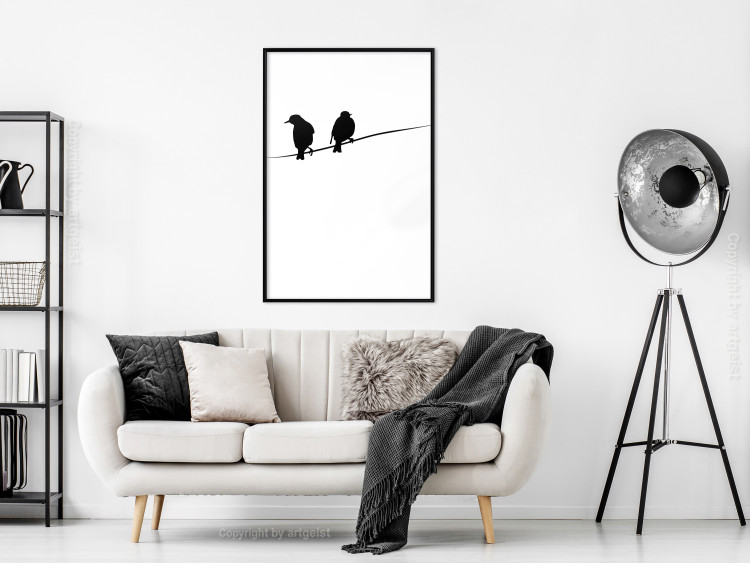 Wall Poster Bird Chatter - birds sitting on wires on plain white background 129597 additionalImage 4