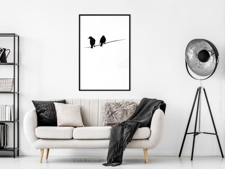 Wall Poster Bird Chatter - birds sitting on wires on plain white background 129597 additionalImage 18