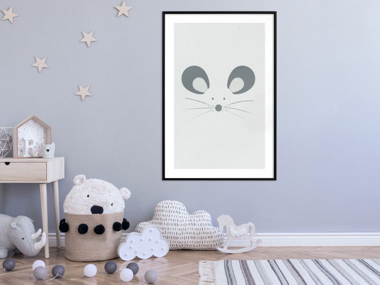 Poster Curious Mouse - animal with a funny face on a solid gray background 130697 additionalImage 14