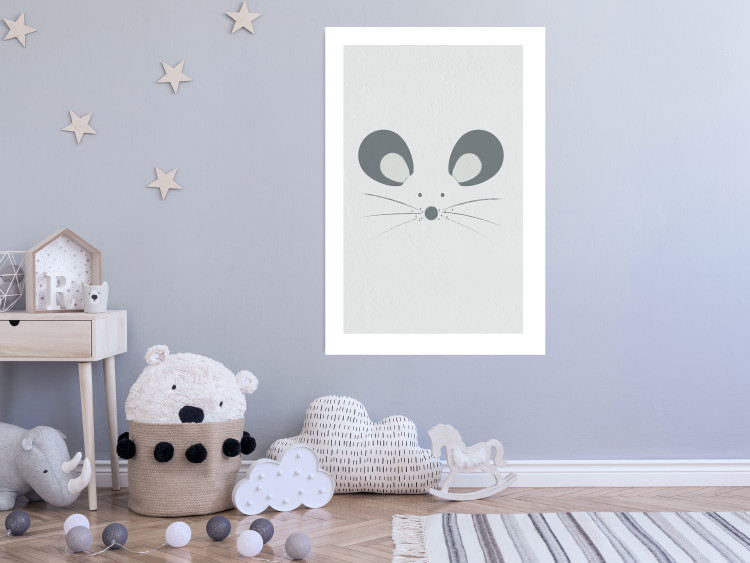 Poster Curious Mouse - animal with a funny face on a solid gray background 130697 additionalImage 3