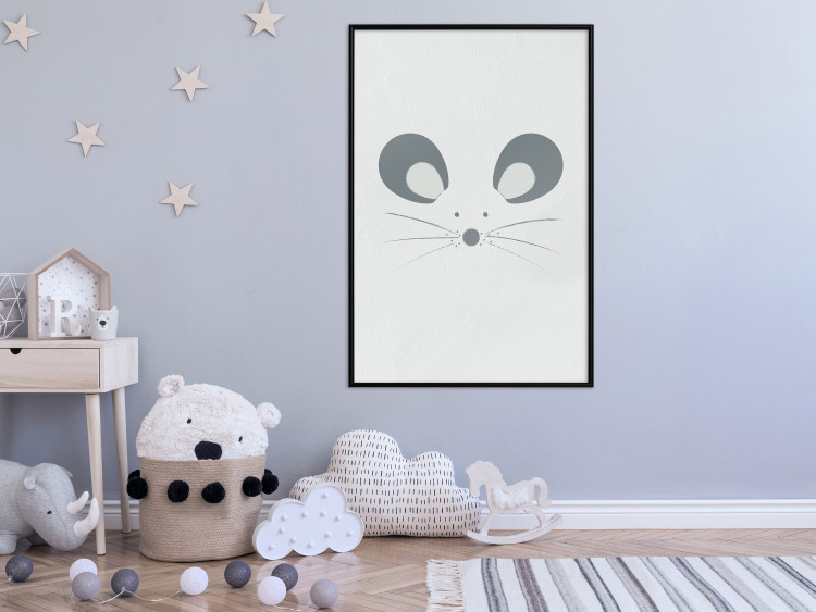 Poster Curious Mouse - animal with a funny face on a solid gray background 130697 additionalImage 4