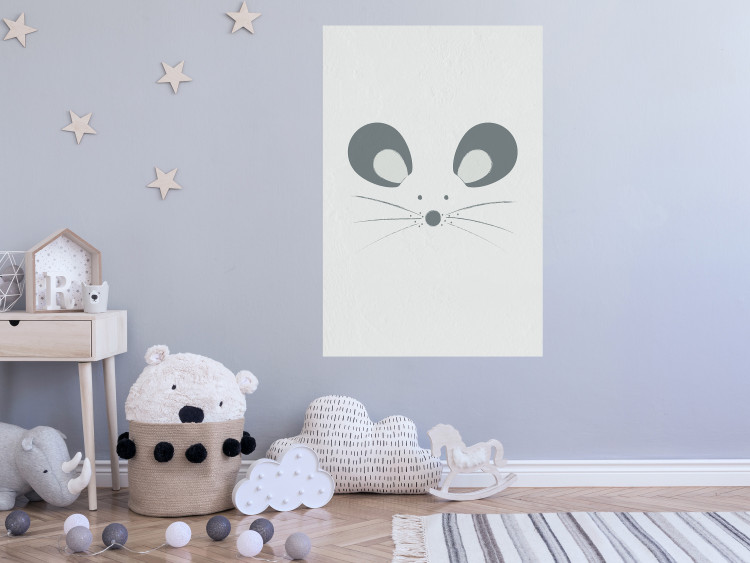 Poster Curious Mouse - animal with a funny face on a solid gray background 130697 additionalImage 2
