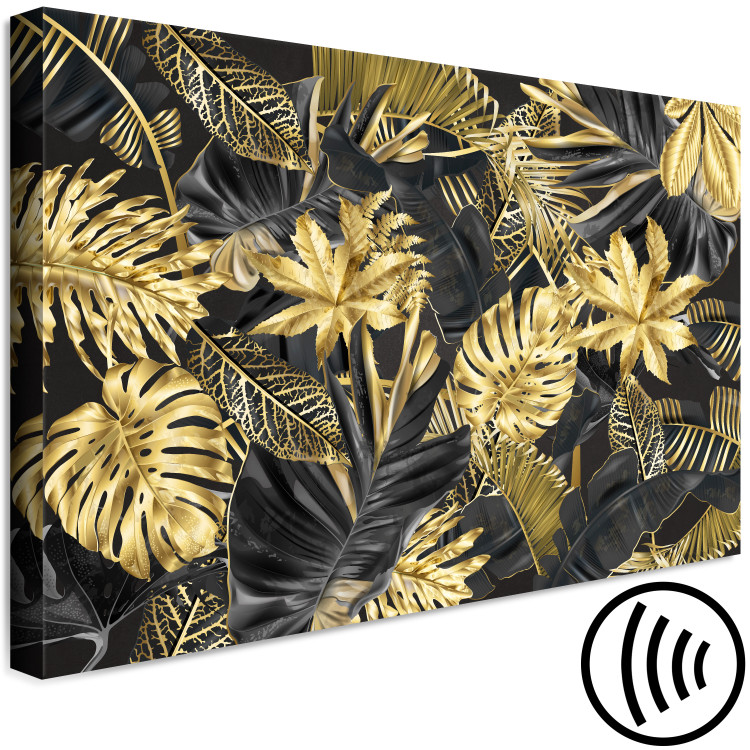 Canvas Print Golden and black tropical leaves - a landscape with a floral motif 131697 additionalImage 6