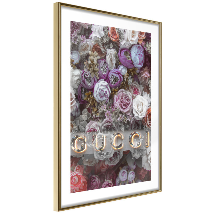 Wall Poster Gucci and Roses - composition of colorful flowers and luxury brand name 131797 additionalImage 7