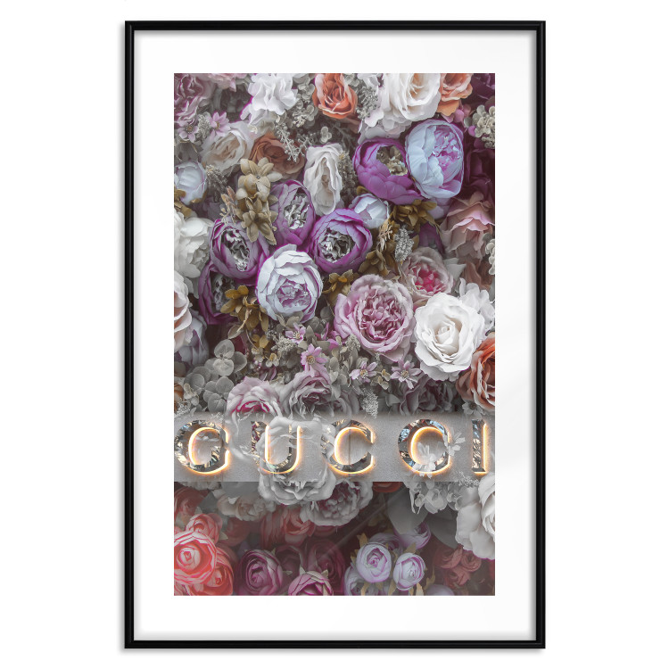 Wall Poster Gucci and Roses - composition of colorful flowers and luxury brand name 131797 additionalImage 15