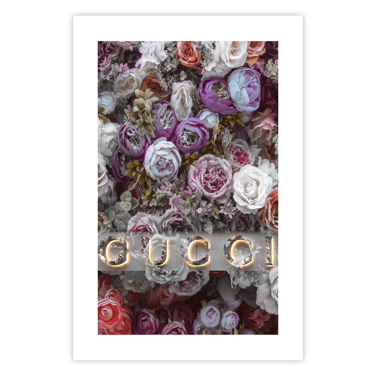 Wall Poster Gucci and Roses - composition of colorful flowers and luxury brand name 131797 additionalImage 19