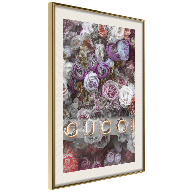 Wall Poster Gucci and Roses - composition of colorful flowers and luxury brand name 131797 additionalImage 3