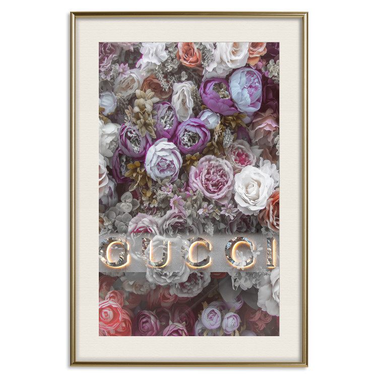 Wall Poster Gucci and Roses - composition of colorful flowers and luxury brand name 131797 additionalImage 20