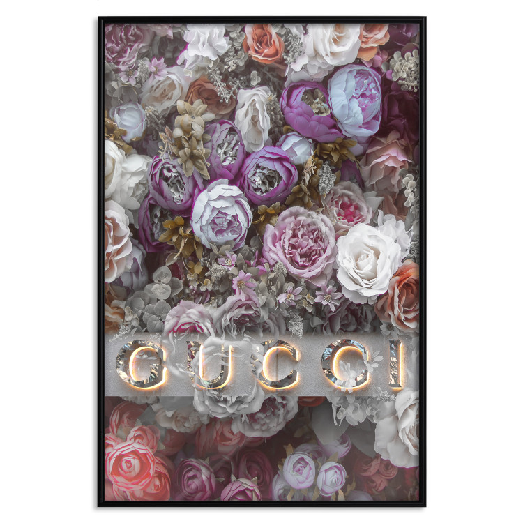 Wall Poster Gucci and Roses - composition of colorful flowers and luxury brand name 131797 additionalImage 18