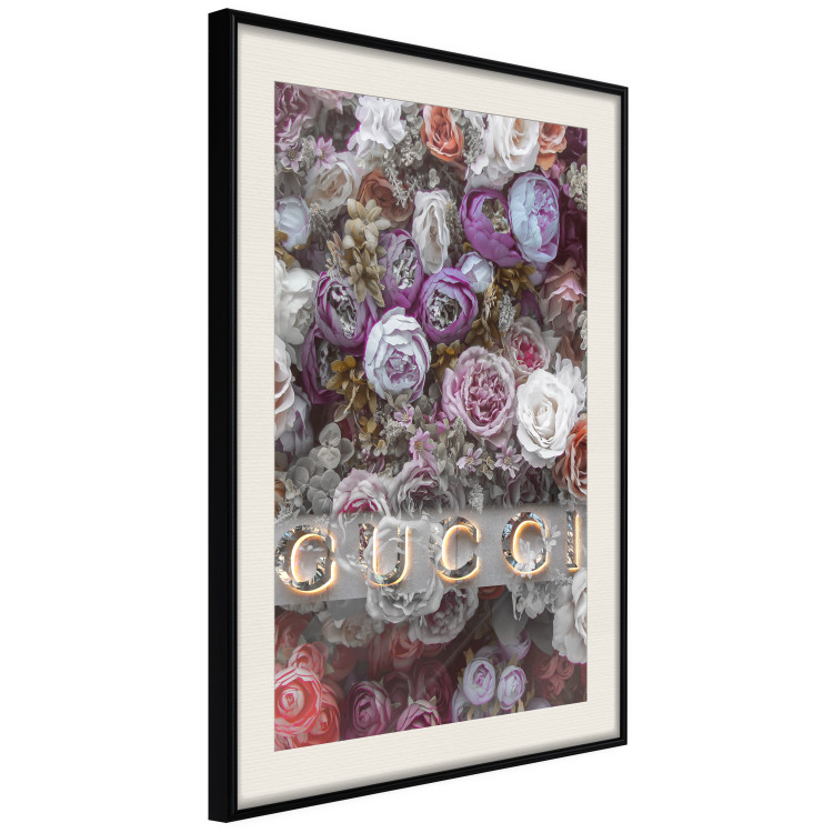 Wall Poster Gucci and Roses - composition of colorful flowers and luxury brand name 131797 additionalImage 2